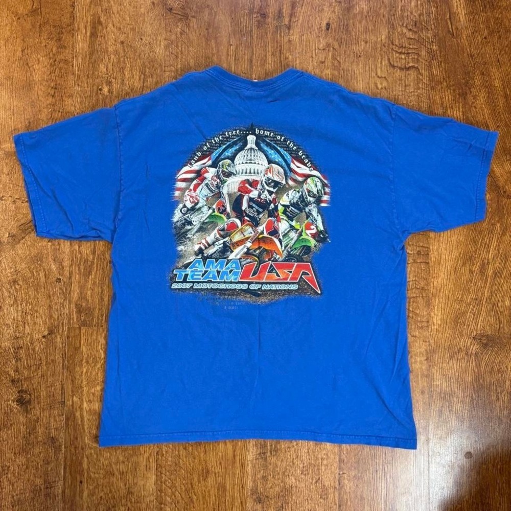 2007 AMA Team USA Motocross Of Nations faded blue‎ gildan graphic T-shirt
